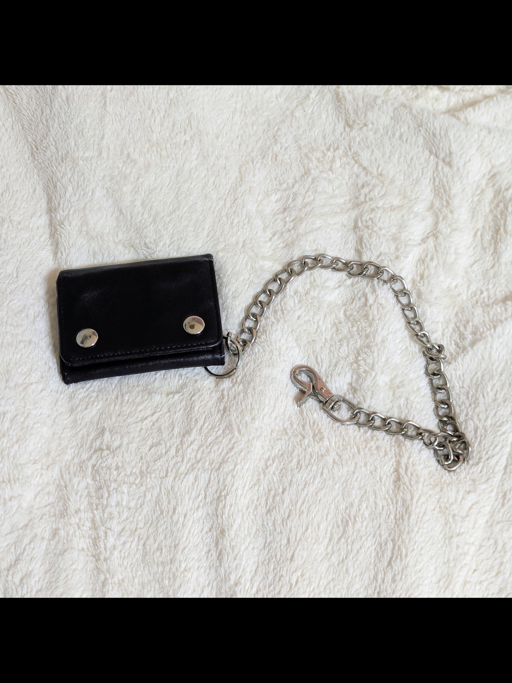 Black Leather Chain Wallet with Silver Hardware
